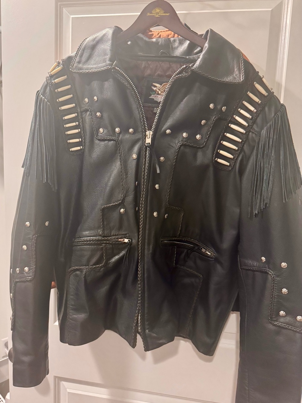 Studded Black Leather Fringe Jacket - Men’s